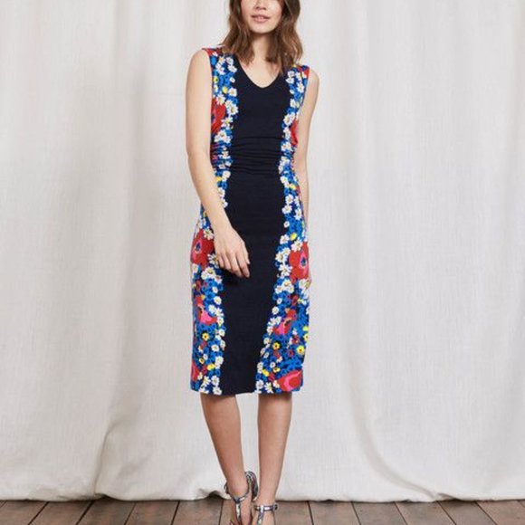 Boden Dresses & Skirts - Boden Navy Floral Cosima Ruched Fitted Sexy Soft Jersey Knit Lined Midi Dress